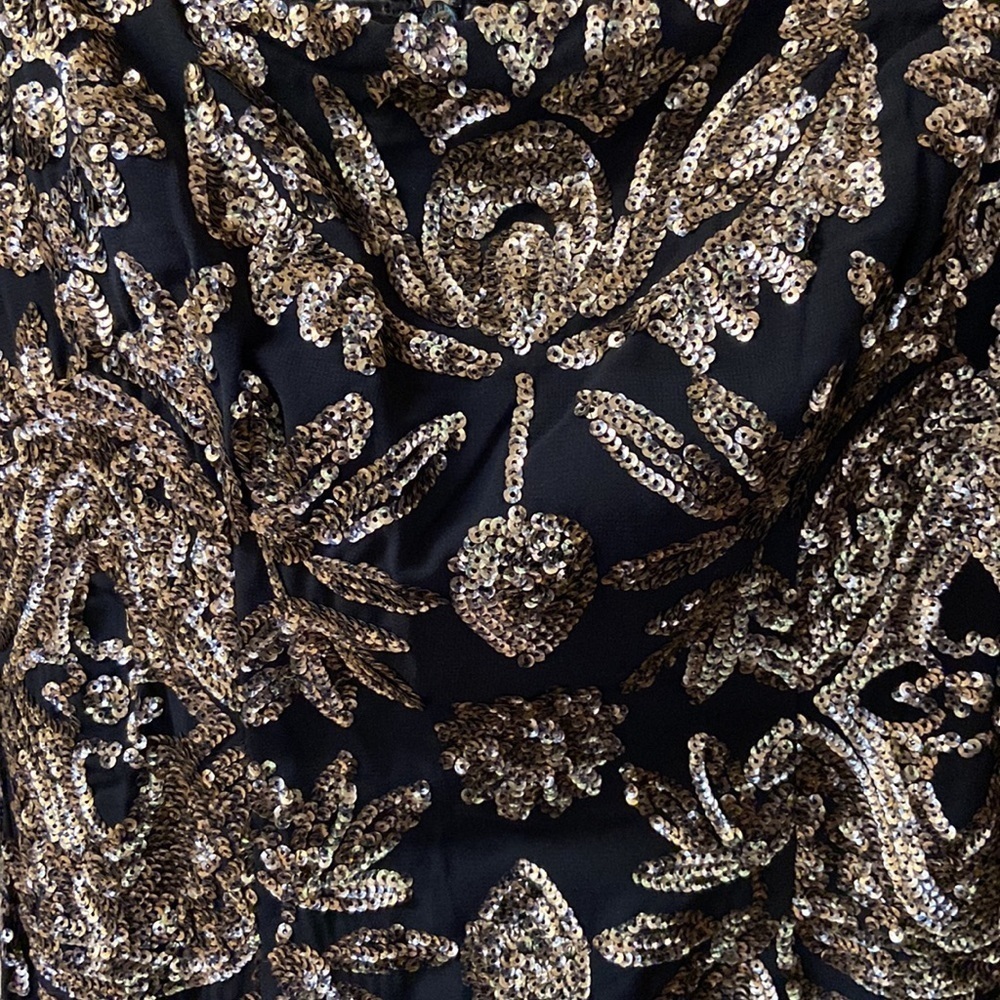 Sz 4 Nicole Miller Collection Black & Gold Sequin Lined Sheath Dress Rear Zip - Picture 5 of 9